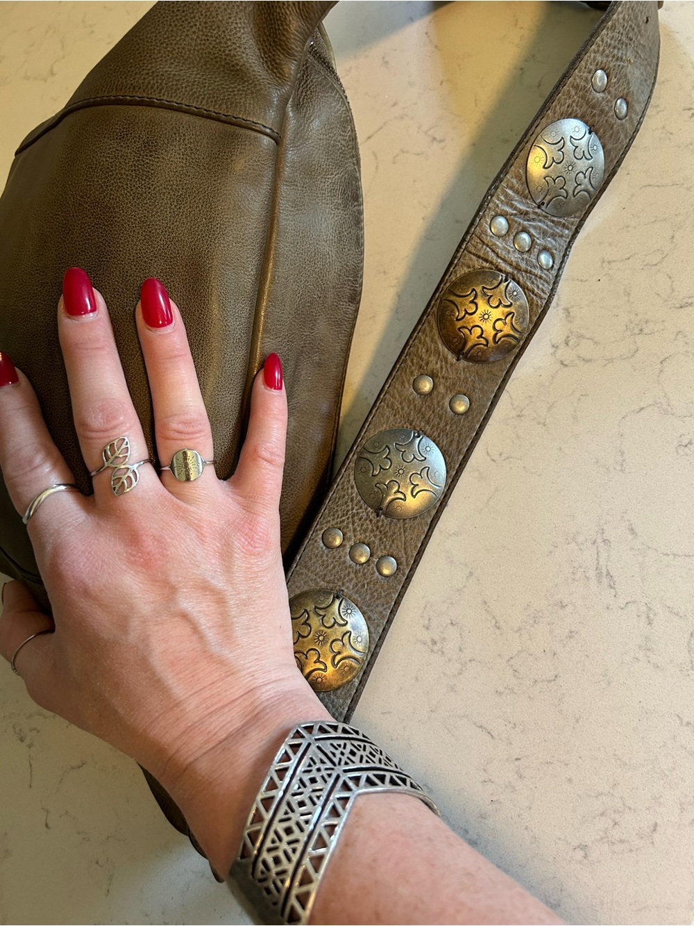 Free People Wilder Leather Concho Embellished Sling Bag in Frozen Earth - Picture 8 of 16